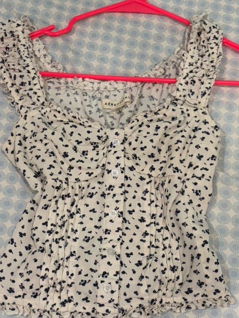 Aeropostale White Tank Top with Black Floral Print